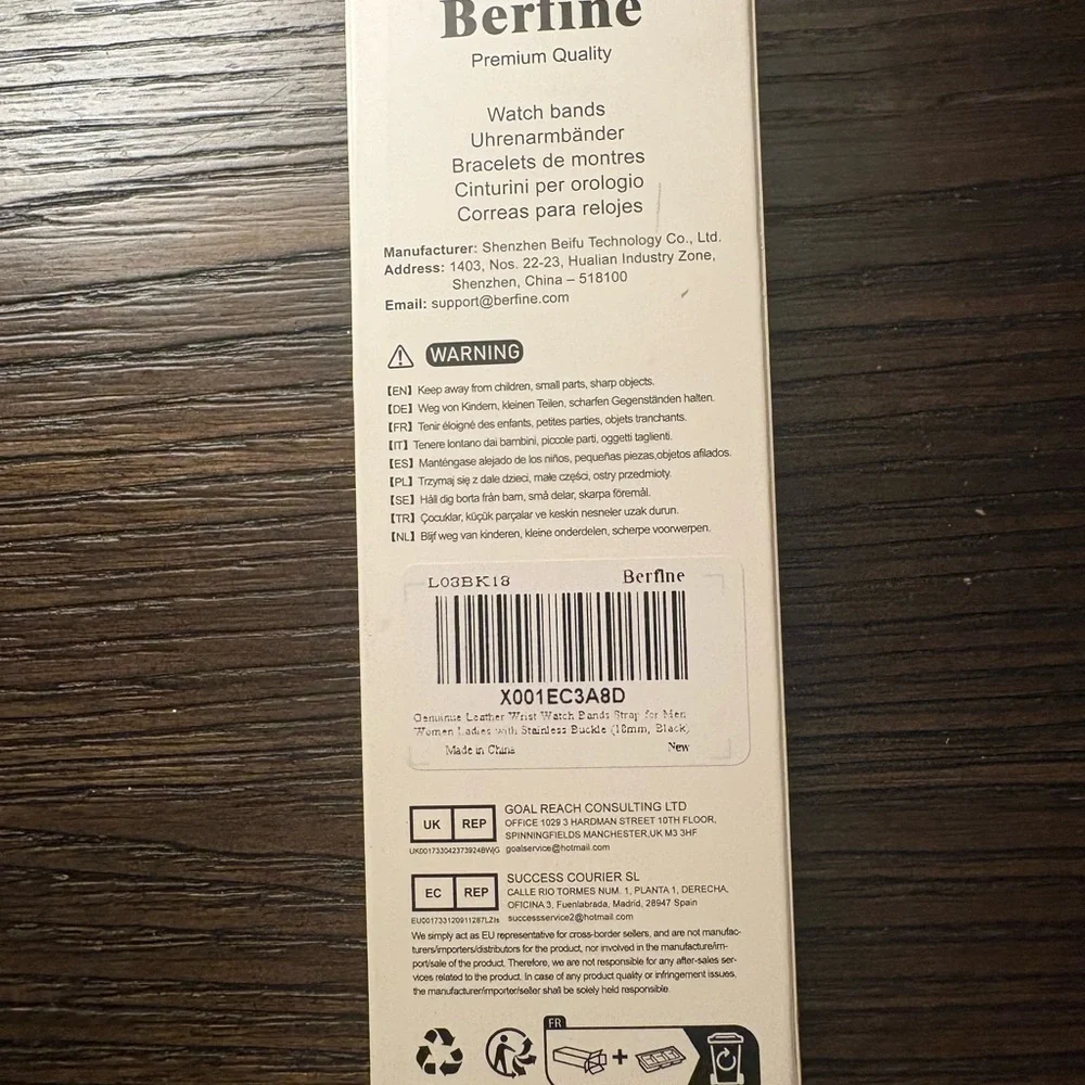 NEW Unisex Berfine Black Watch Band
